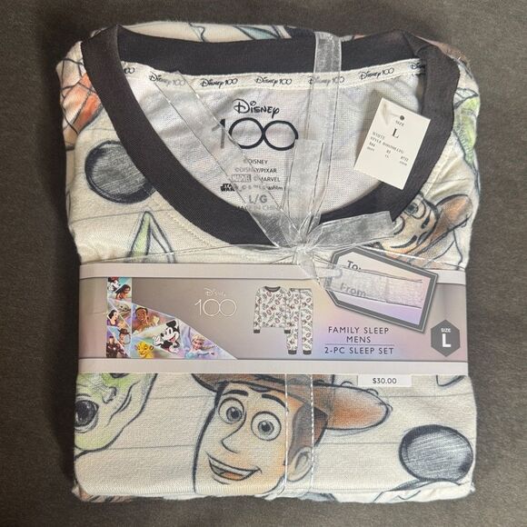 Disney 100 Character Mash Up Men's Sleep Set Pajamas 2 Pieces Size L NEW - Picture 1 of 5